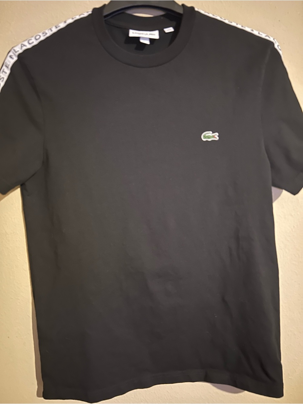 Lacoste Black Short Sleeve Logo Tee with Shoulder Tape